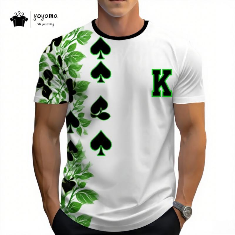 Street Men's T-Shirt 3D Poker Print Men's Top Summer Trendy Versatile Men's Short Sleeved Tee Fashion Round Neck Men's Clothing
