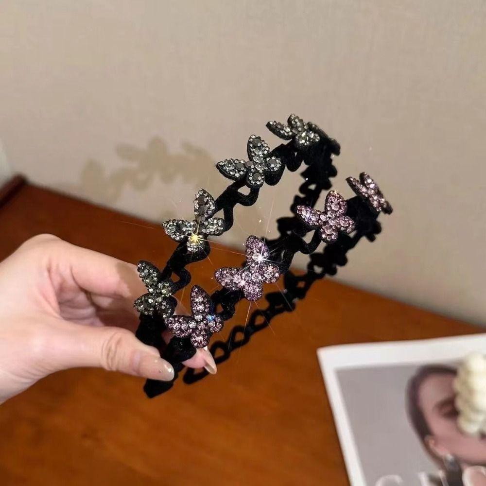 Wavy Star Headband Korean Style Butterfly Hair Band Retro Rhinestone Hair Hoop  Jewelry