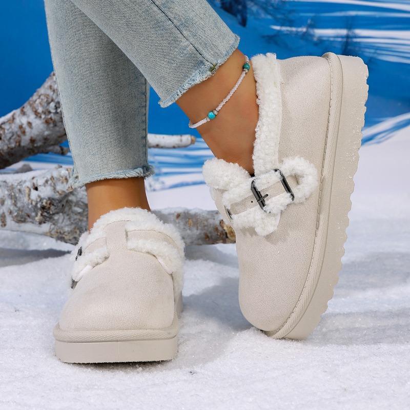 

Fashion Metal Buckle Platform Cotton Boots Women s Fashion Round Toe Deep Mouth Suede Non-Slip Wear-Resistant Flats 36