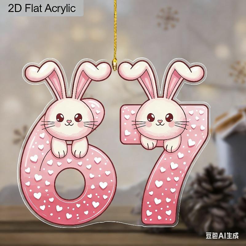 2D Flat Acrylic Bunny 67 Decoration Sign, Valentine's Day Gift, Suitable for wall decoration, porch, room, villa, accents Home, Hallway, or Workplace