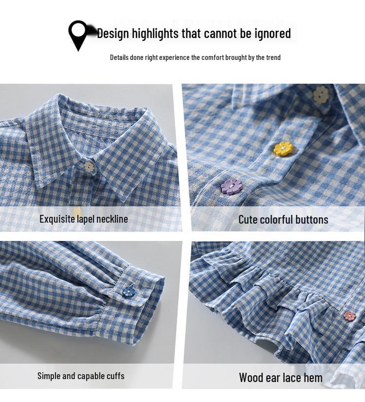 Girls' Floral Plaid Shirt - Spring/Autumn 2025 Fashion for Children