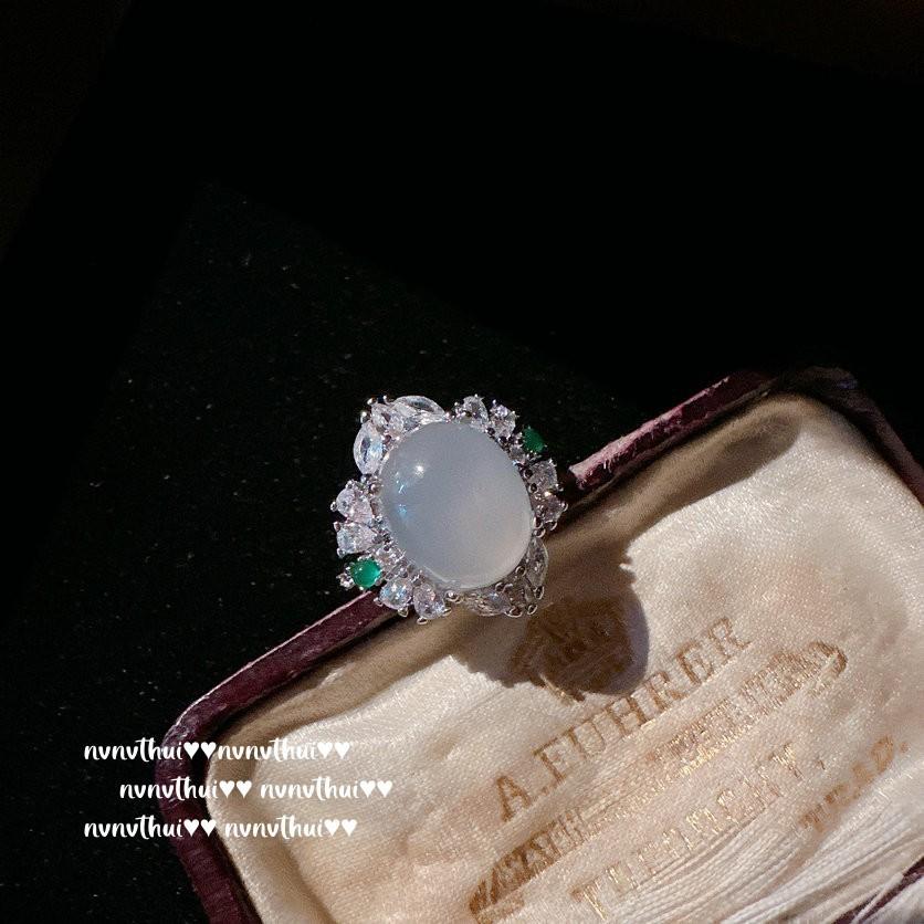 Turkish White Chalcedony Gemstone Ring, Water Spirit, White Moonlight Lychee Frozen, Chalcedony Persimmon Zircon Earrings.