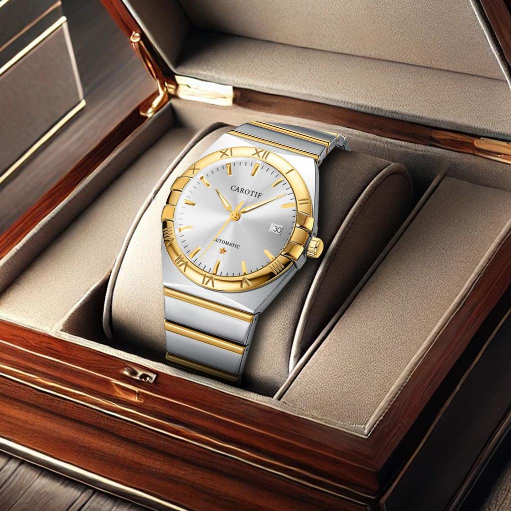 A Men's Diamond Bar Luminous Calendar Design and Cool Business Style Fully Automatic Mechanical Watch