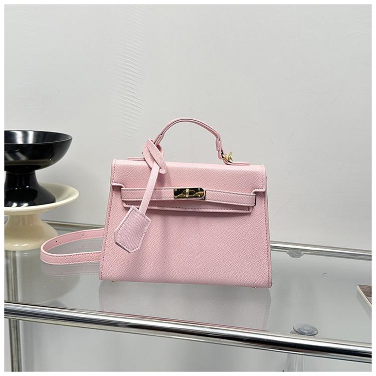 Large Capacity Lychee Pattern Kelly Bag - Versatile Fashion Handbag with Lock Buckle