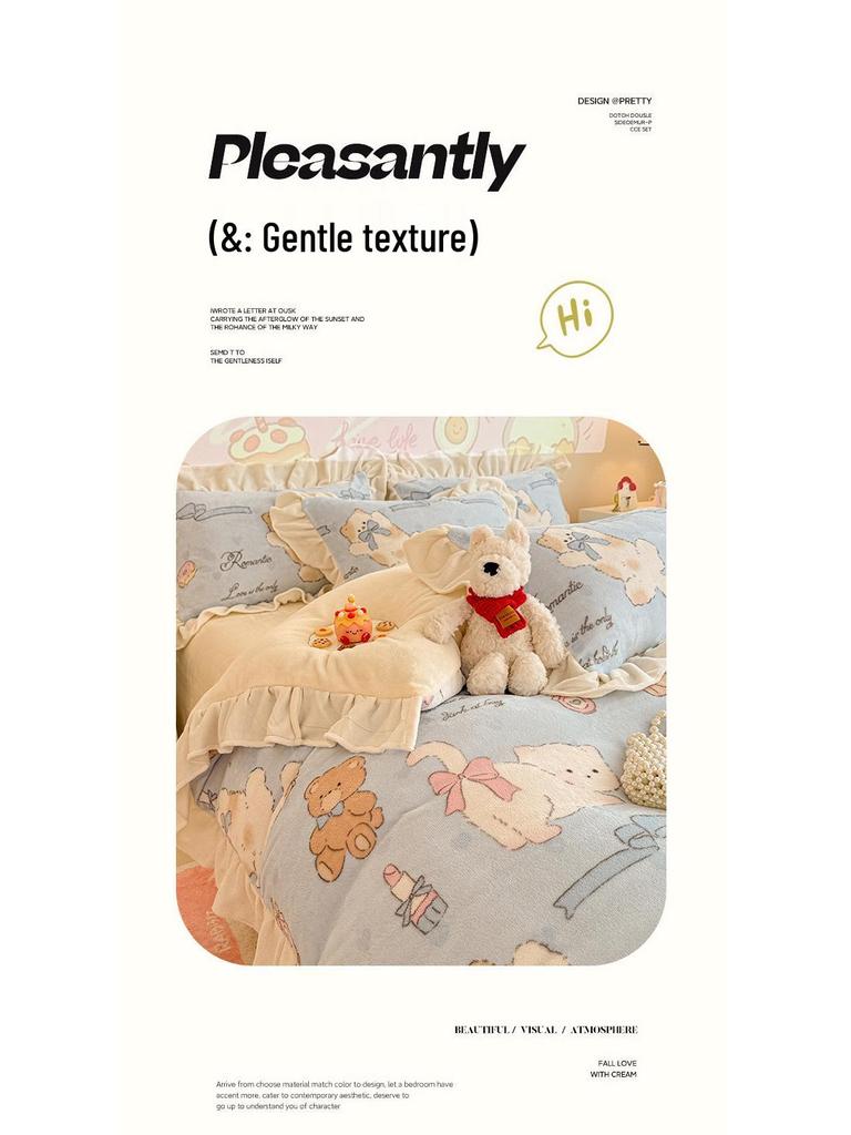 Floral Cartoon Milk Velvet and Lambswool Blanket Set - Thickened, Multifunctional Sofa Cover.