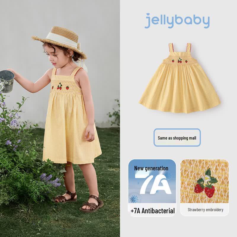 Детское платье-сарафан JELLYBABY в французском стиле с принтом клубники 100