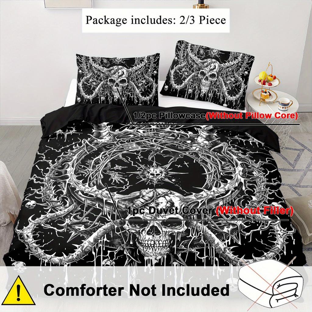 Gothic Skull Bedding Set: 1 Duvet Cover + 2 Pillow Cases) - Includes 1 Duvet Cover And 2 Pillow Cases