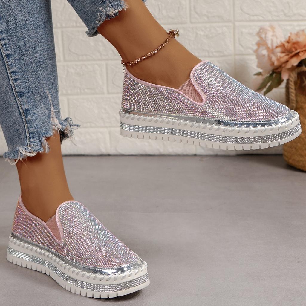 Mokasíny veľkej veľkosti Dámske platformové ploché topánky Jarné Nové Dizajnové Šaty Krištáľové topánky Chôdza Pohodlie Jediné topánky Zapatos Mujer Q84