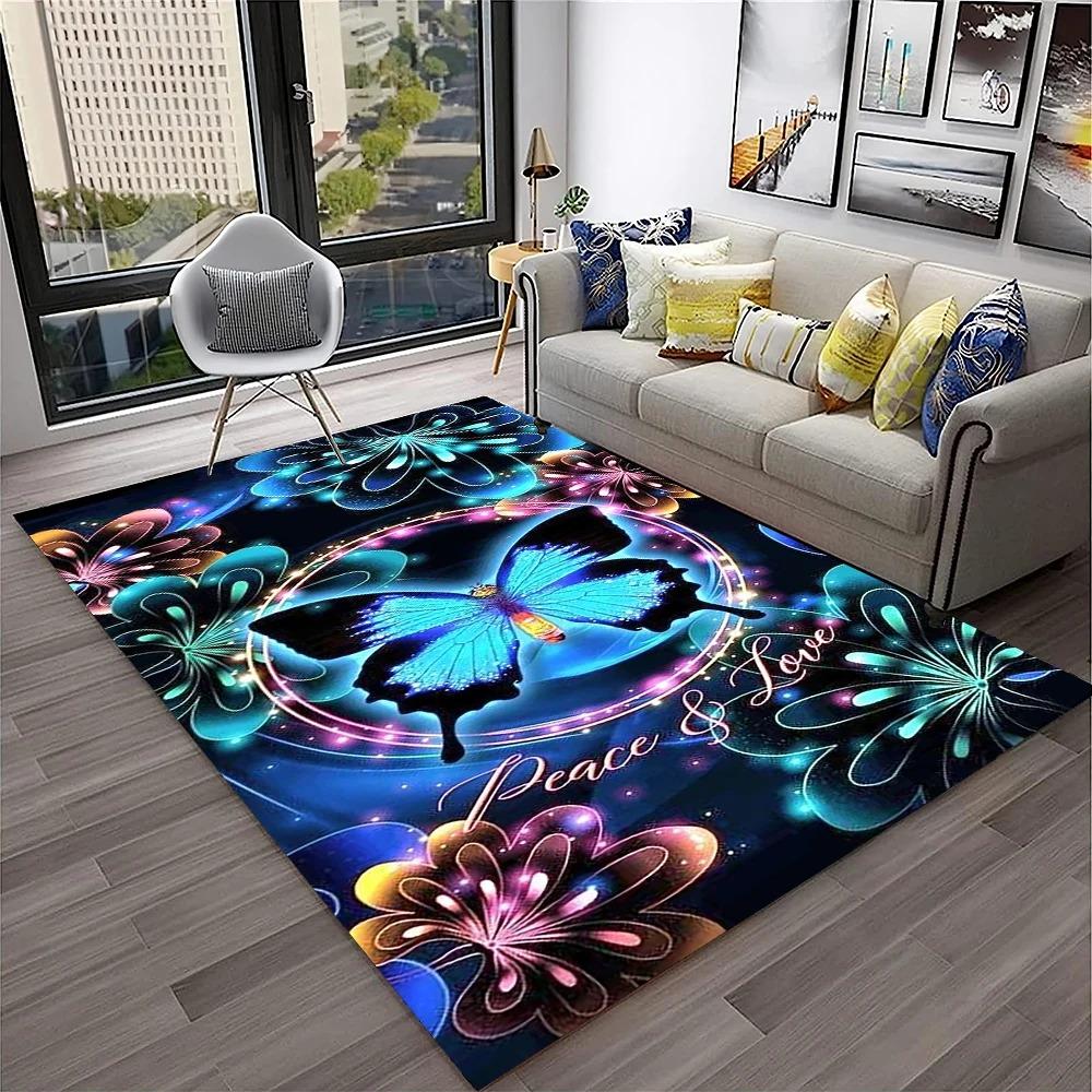 3D Luxury Dream Butterfly Flower Carpet Non-slip Floor Mat for Home Living Room Bedroom Sofa Washable Kid Play Area Decor Rug