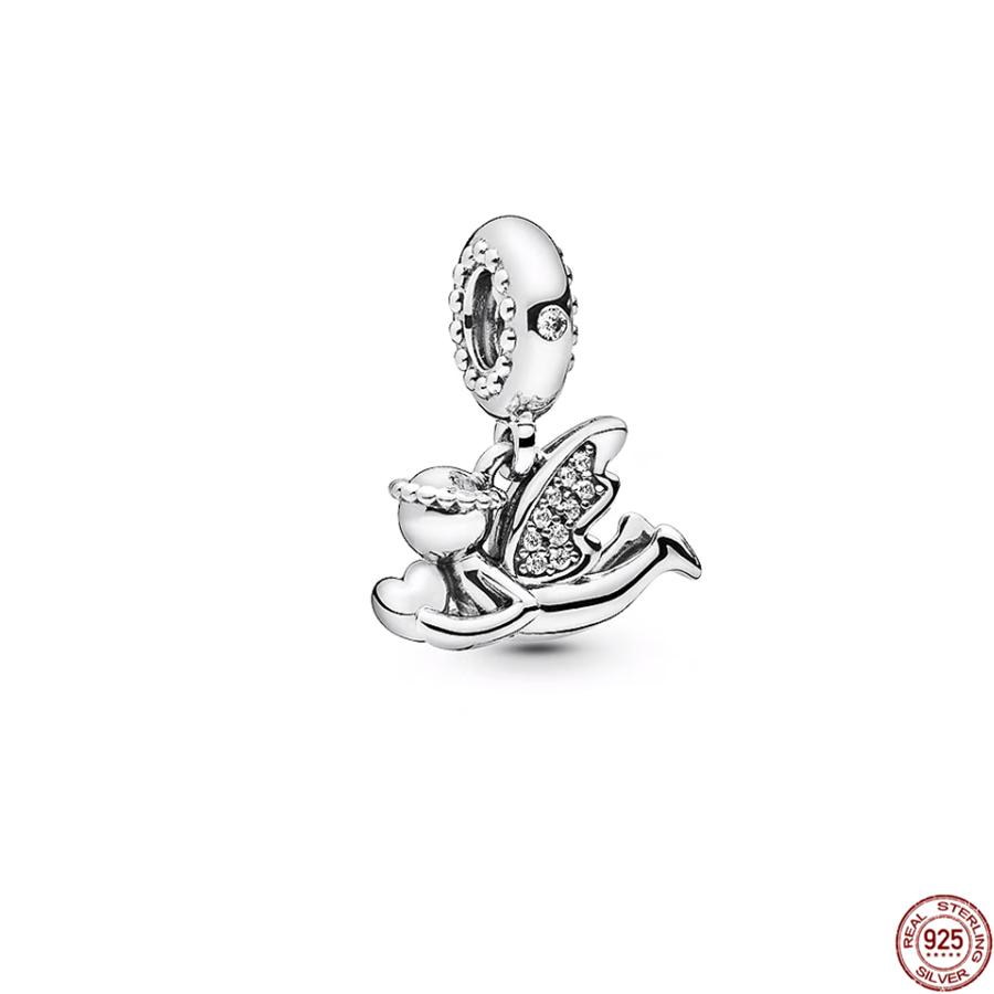 HotSale S925 Sterling Silver Heart Winged Angel Guardian Dangle Charm Bead Fit Original Bracelet DIY Fashion Jewelry Gift