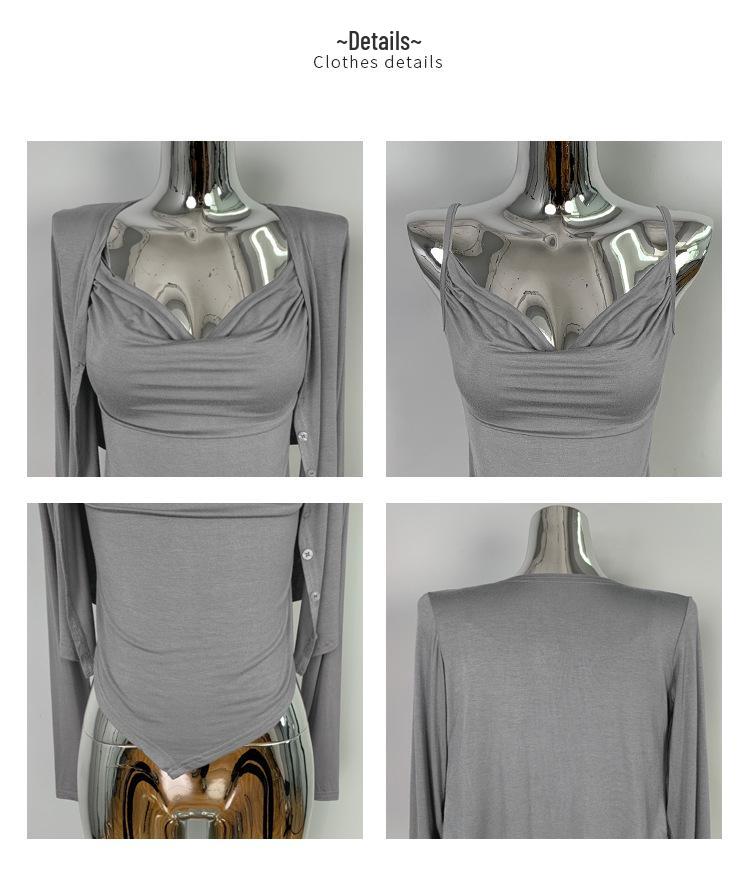 Korejský zeštíhlující bodycon set: Nařasené tílko a krátký kardigan pro ženy