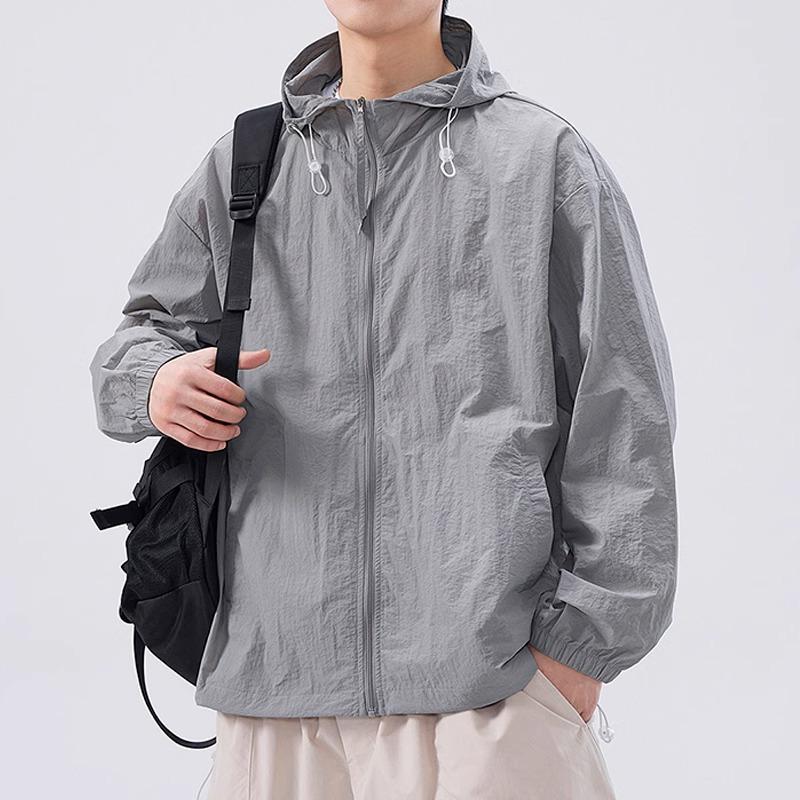 Men's Lightweight Ice Silk Sun Protection Hooded Jacket for Summer Cycling & Fishing - Loose, Breathable Outdoor Wear