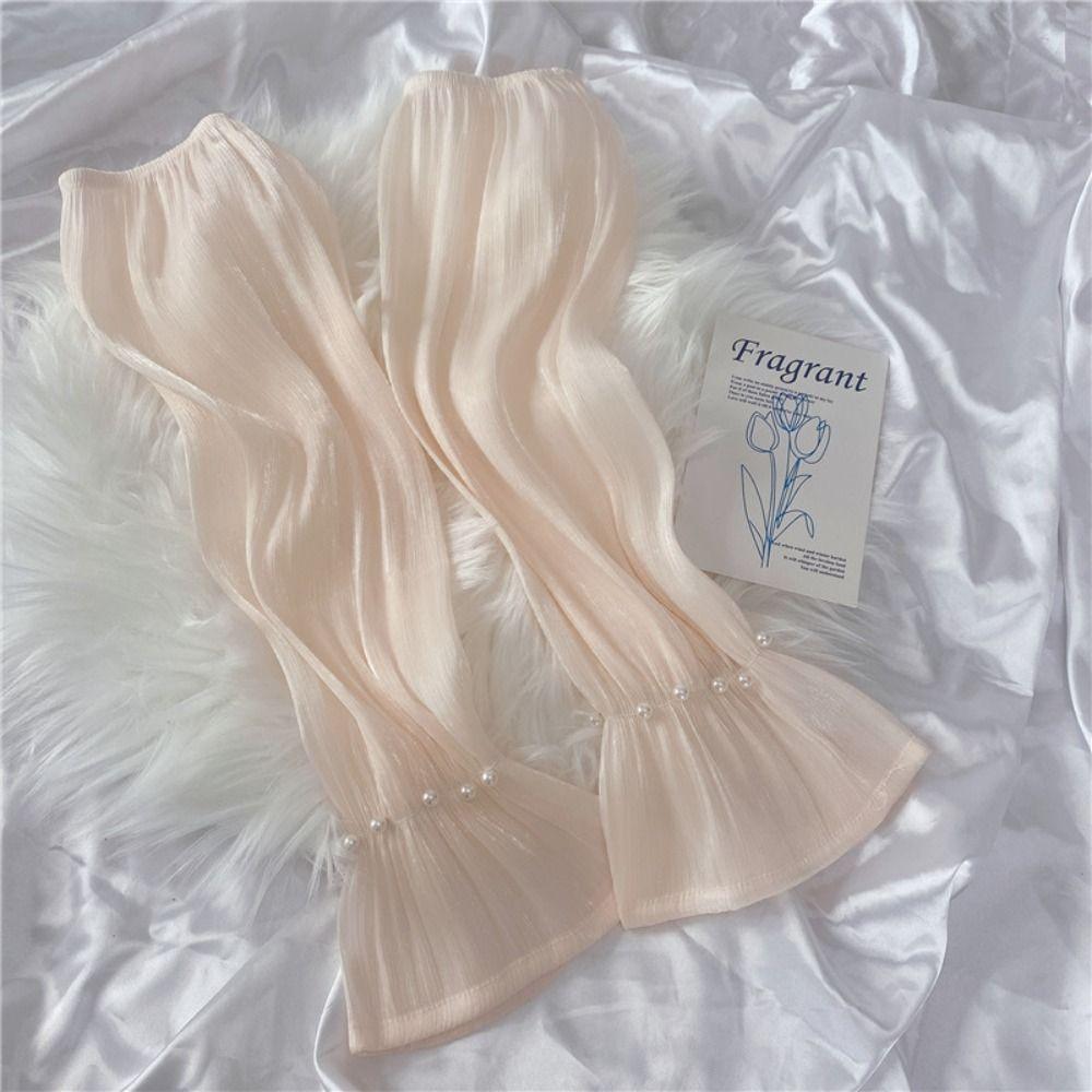 Lace Ice Silk Sleeves Gloves Pearl Driving Arm Sleeves Lightweight Summer Sunscrean Sleeves  Summer