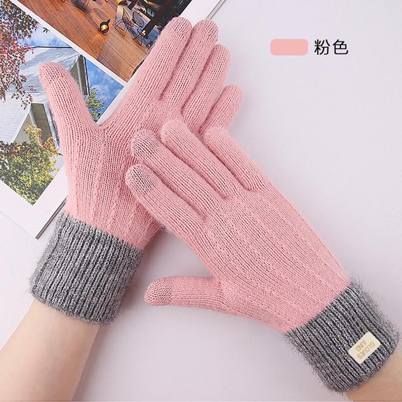 New warm and cold touch screen gloves thickened and velvet women's winter knitted gloves to keep out the cold