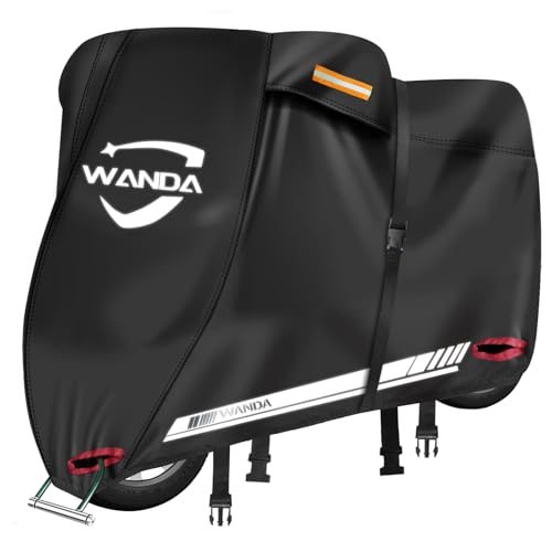

WANDA Motorcycle Cover, 420D Thick, Heat-Resistant, Melt-Resistant, All-Weather [Water Resistant to 5000 Pa, Fully Waterproof], Water-Repellent, UV Pr