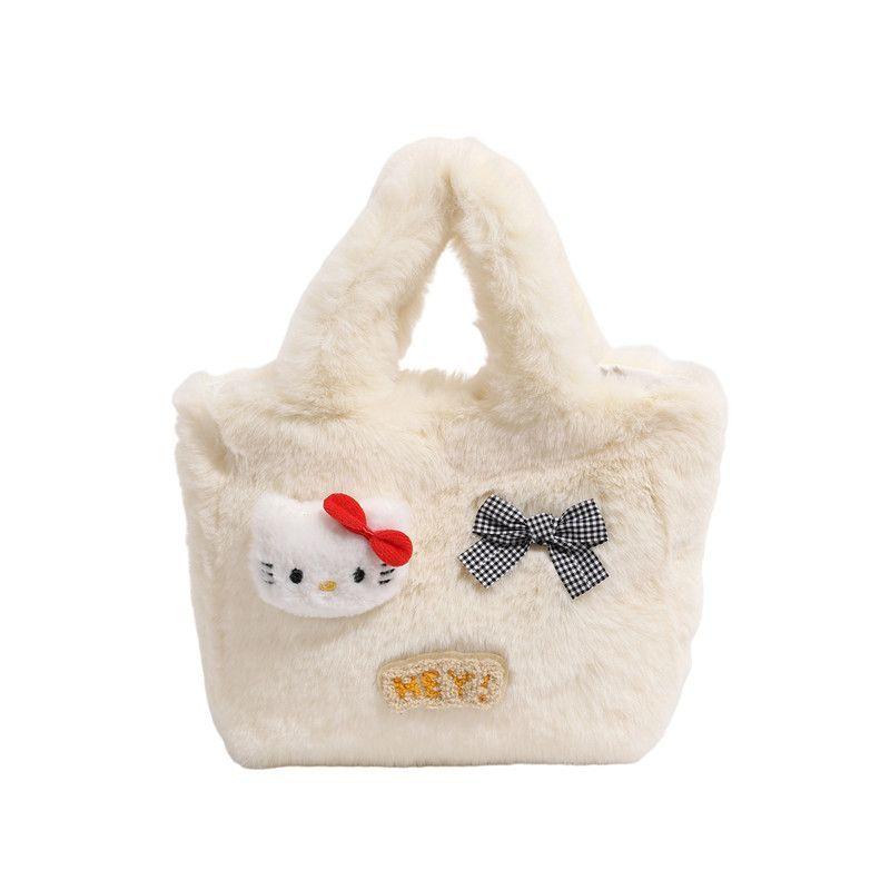 Cartoon Plush Kitty Tote Bag Outing Handbag Storage Bag Versatile Tote Bag Commuter Shoulder Handbag New Cute Girly Pouch