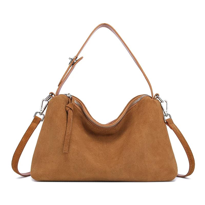 Women's Suede Cow Leather Shoulder Bags Crossbody Bag Big Bost Tote Soft Matte Suede Cow Leather Women's Handbag Shoulder Bag