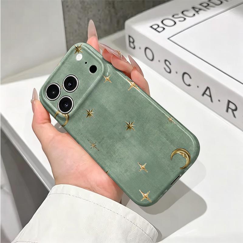 Shimmering Gold Sage Celestial Star Moon Graphic Art Film Aesthetic Protective Shockproof Bumper Phone Case Cover For iPhone 14 15 16 Pro Max Plus