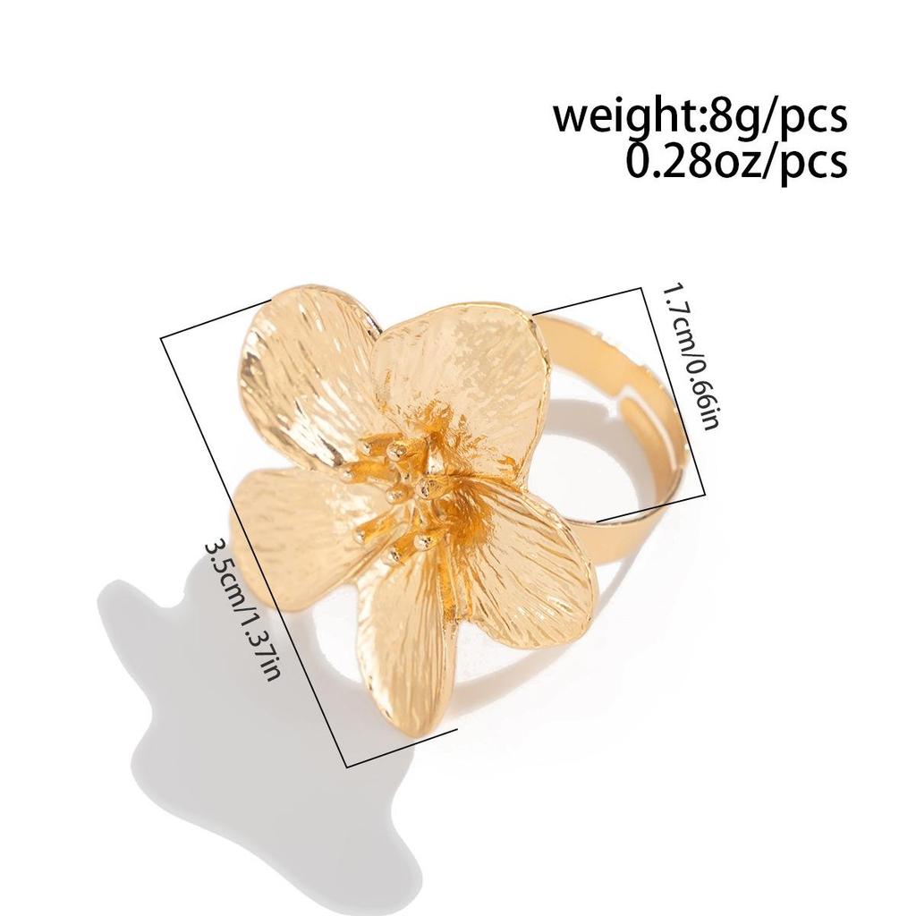 Fashion Sense Inlaid Pearl Flower Ring Simple Pleated Round Alloy Ring Set Daily Commuting Retro High-class Sense of Women's Jewelry