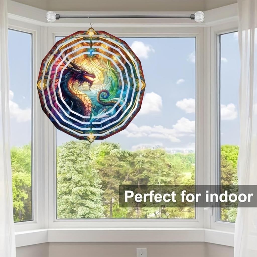 Metal 2D Dragon Wind Chime Outdoor Garden Decor Weather Resistant Hanging Ornament for Patio Yard Home No Electricity Needed