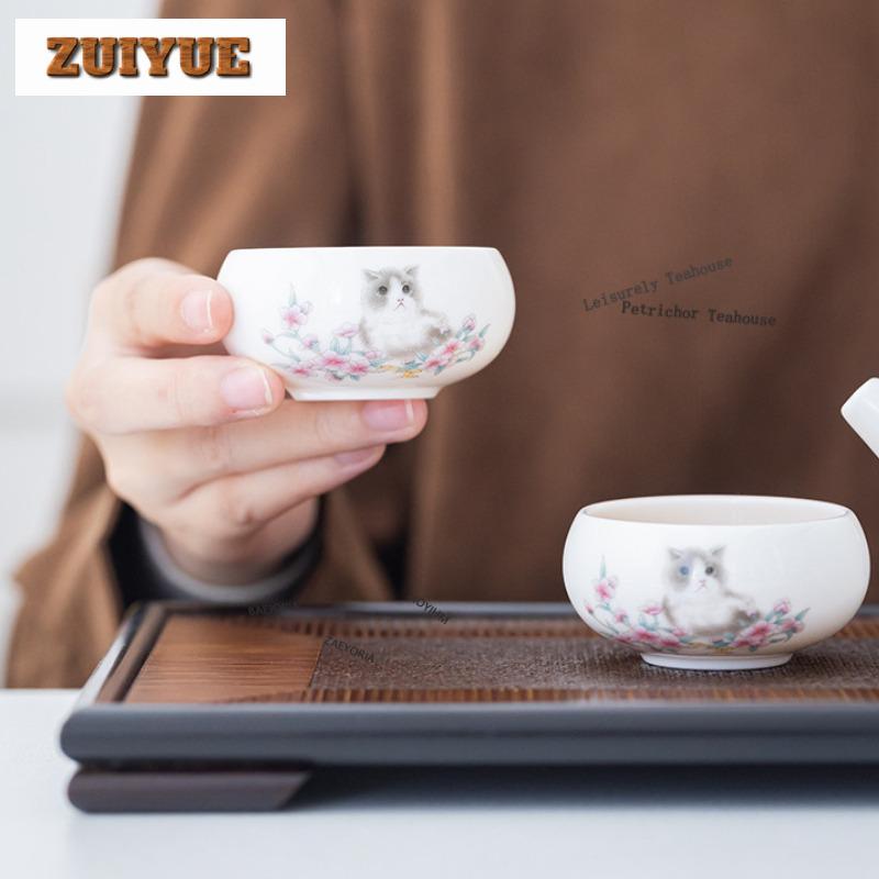 Overglaze Color Cat Tea Set Complete Set Zen Tea Ceremony Set Teapot And Tea Cup Set Chinese Tea Set Accessories Ornaments Craft