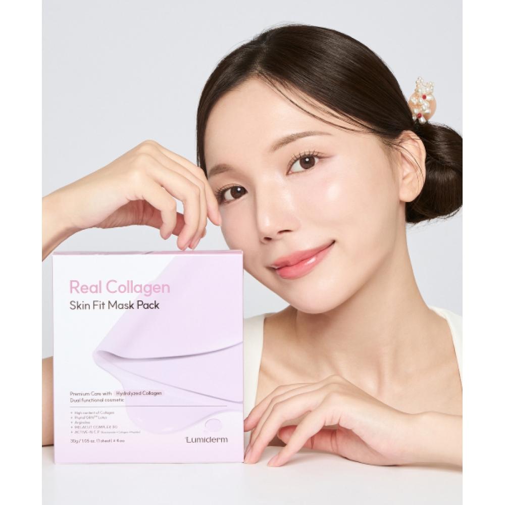 Lumiderm [9Pack] Real Collagen Skin Fit + Exosome Pdrn Brightening Duo Mask Pack Set  5ml Free Niacinamide Cream 