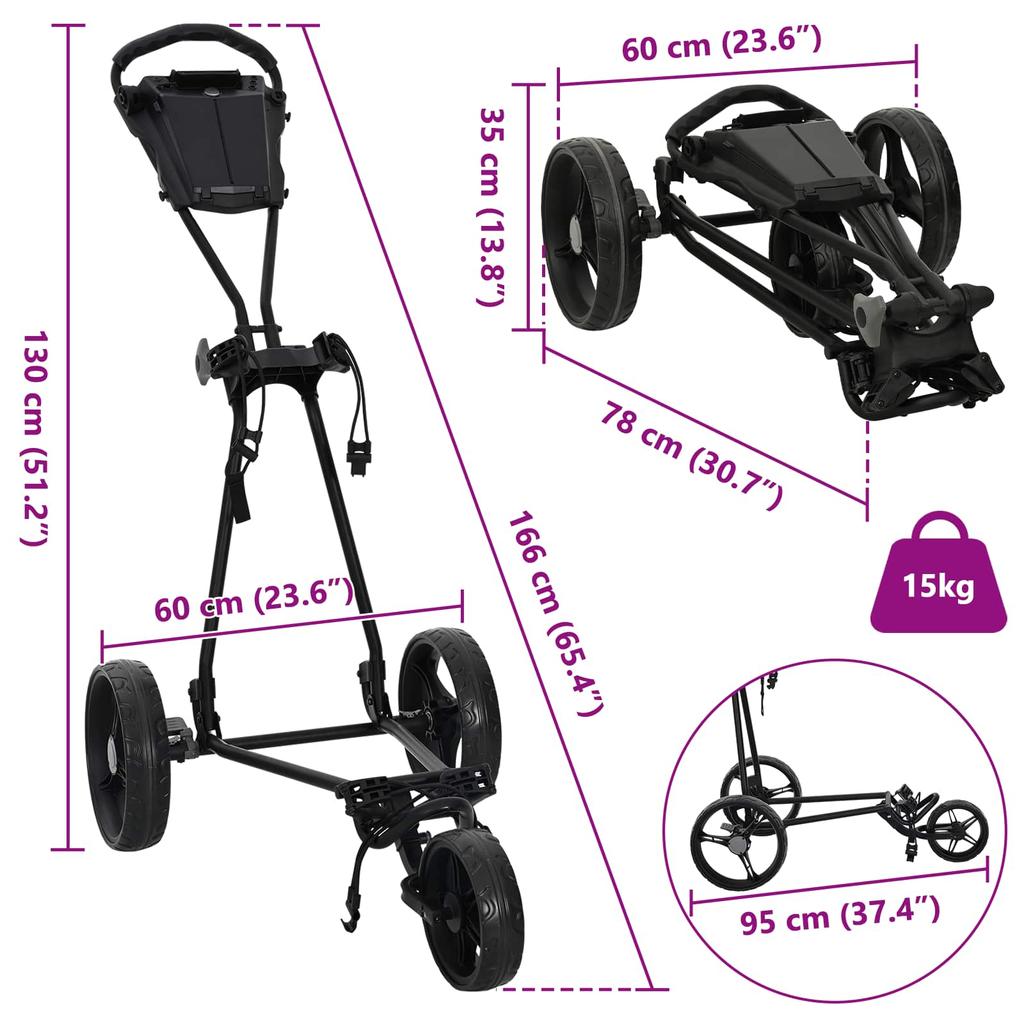 Golf Dolly Black 95 x 60 x 130 cm Iron