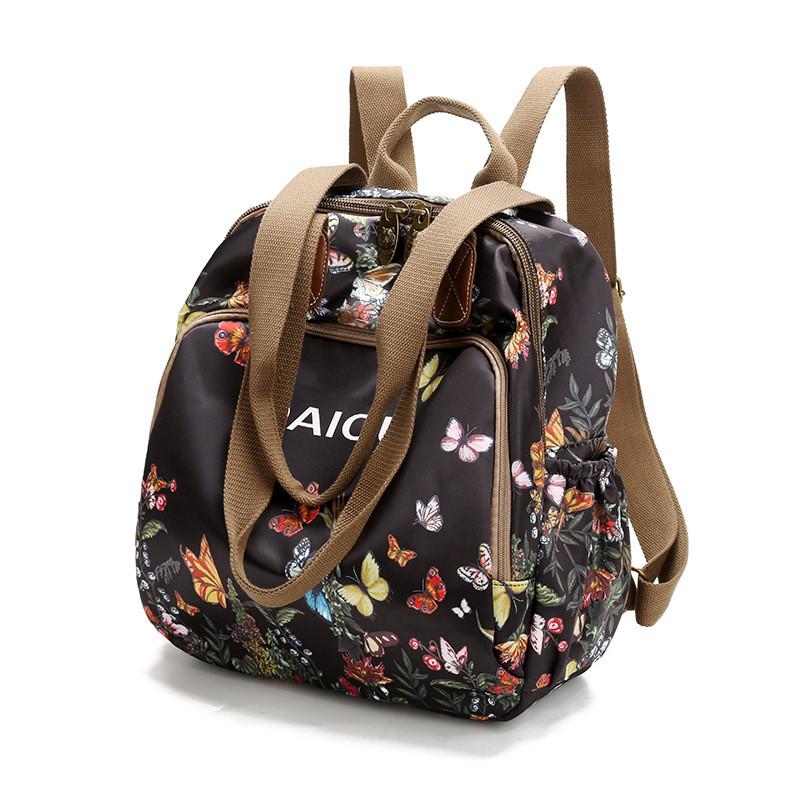 Butterfly Print Nylon Casual Travel Backpack With Waterproof Design For Outdoor Use