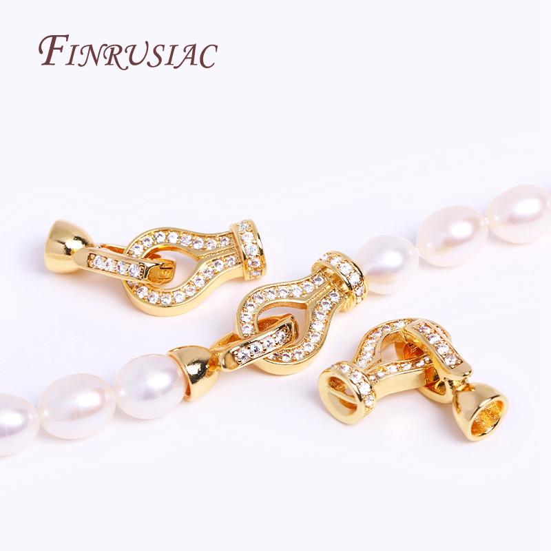 Inlaid Zircon Connector Bead Clasps Fastener DIY Jewelry Making,Classic 18K Gold Plated Pearl Clasps For Necklace Making