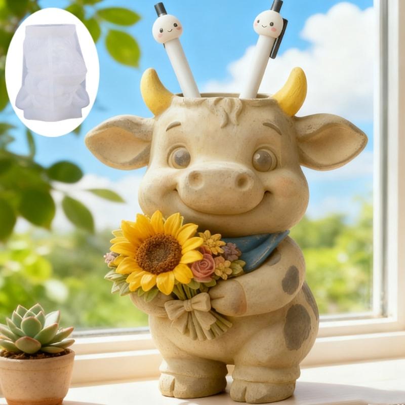 Flexible Silicone Cow Shape Planter Mold For Resin Art Concrete Cement Casting And Decorative Candle Container