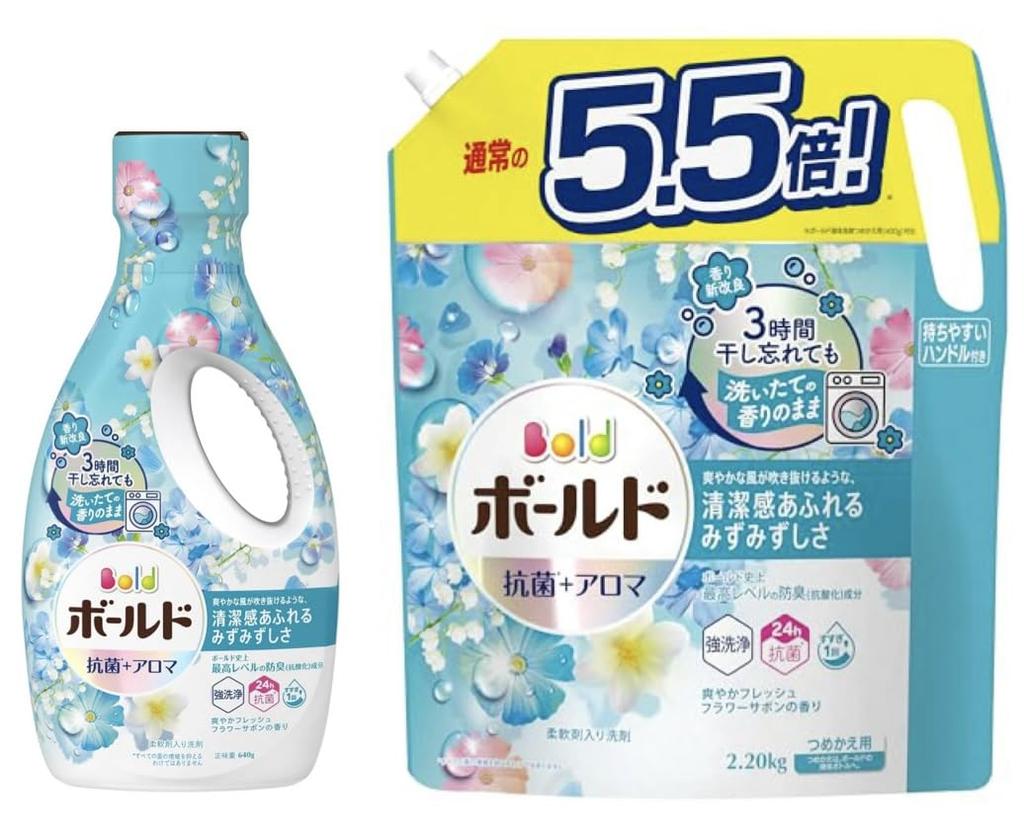 Extra Large Bold Laundry Fresh Flower Soap Scent [Set] Detergent, (640g + 2,200g Refill)