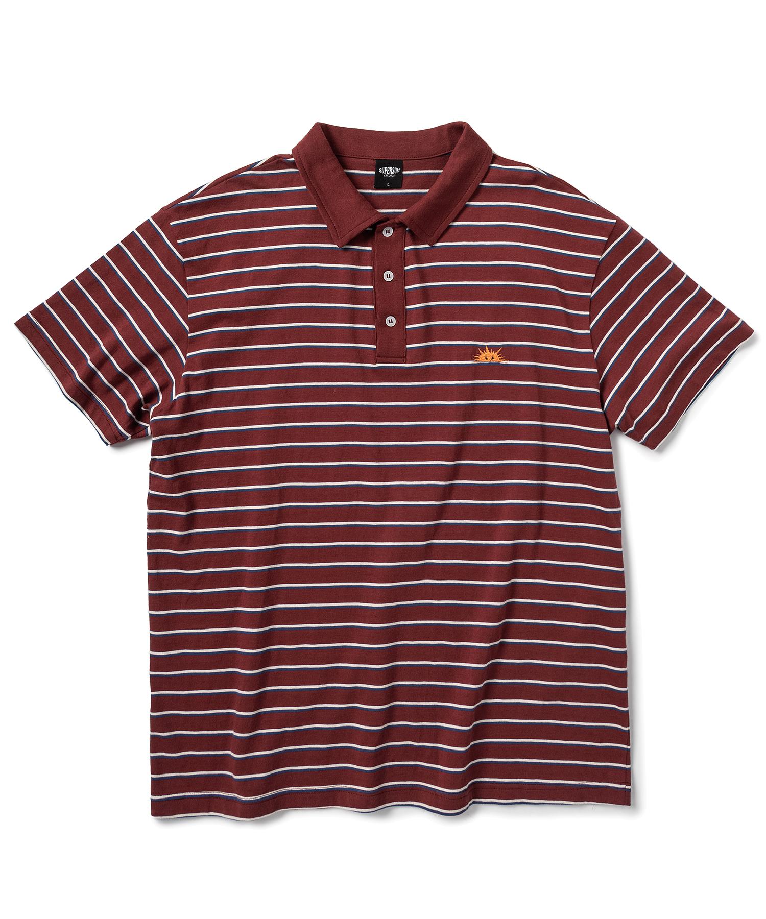 Super Serve Haengsiki Striped Collared Short Sleeve Tee - Burgundy Burgundy/M