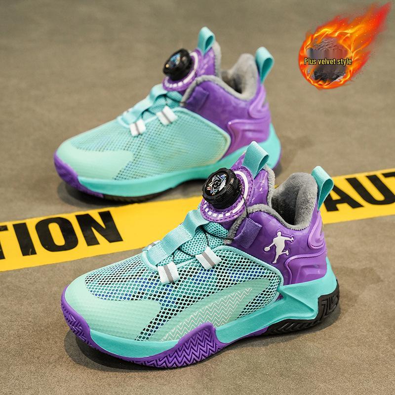 2025 Winter Boys  Sports Shoes: Rotary Buckle, Wear-Resistant Basketball Shoes for Kids 36