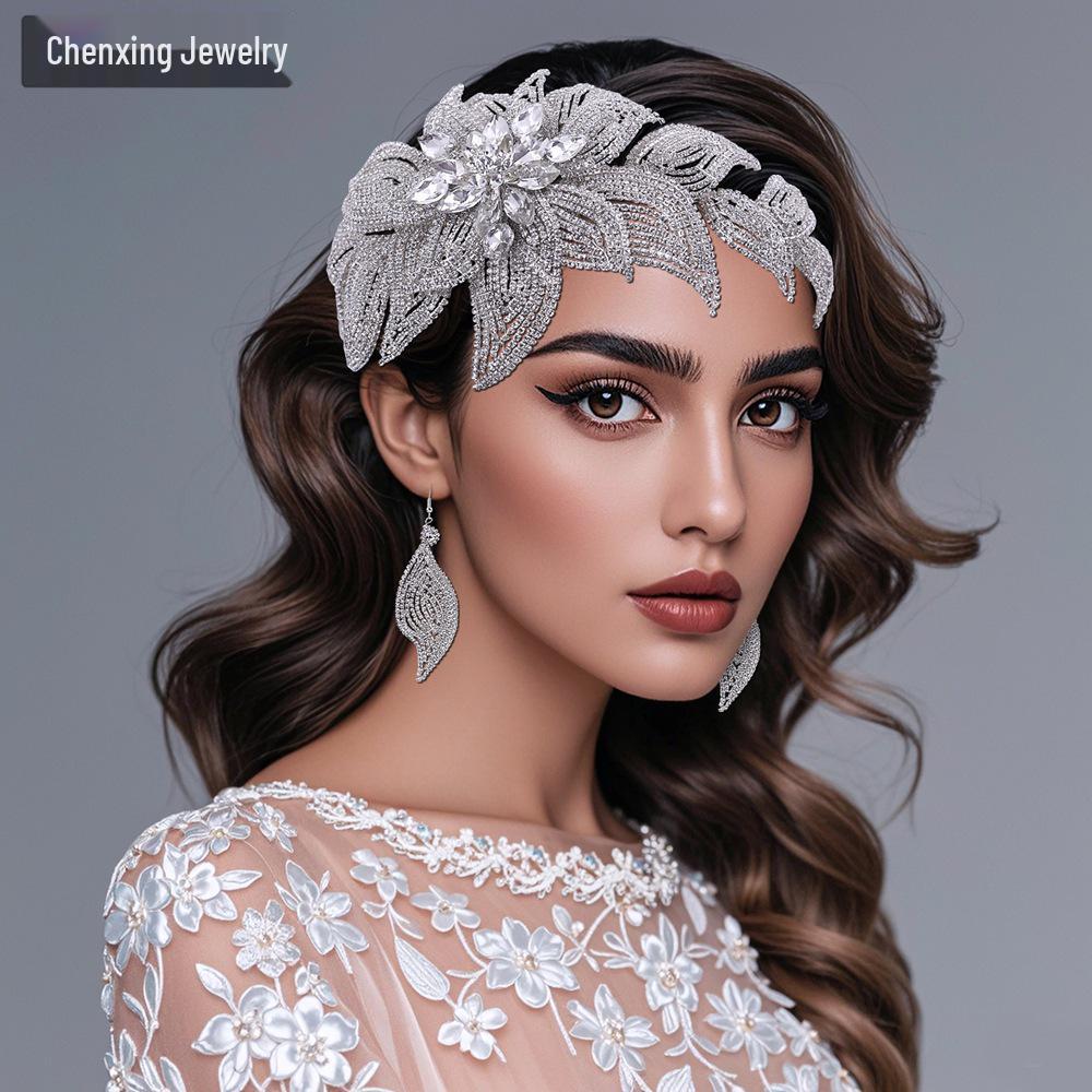 

Chenxing CX455 Bridal Rhinestone Headband - Handmade Woven Leaf Hair Accessory