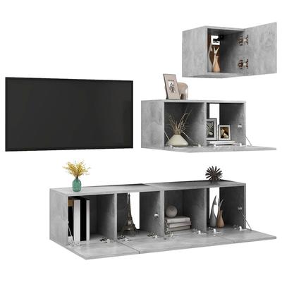 4 Piece TV Cabinet Set Concrete Grey Particleboard