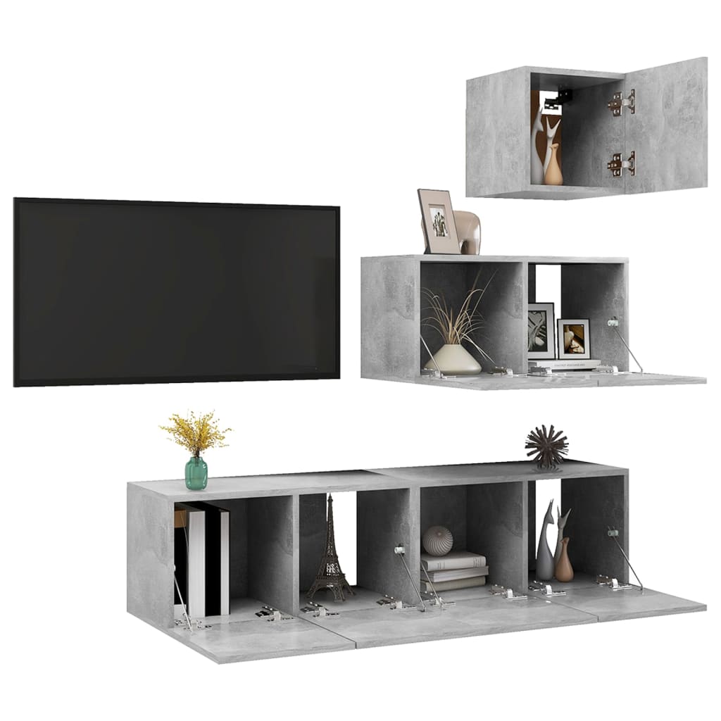 Vidaxl 4-Cz. TV Cabinet Set, Concrete Grey, Wood-Based Material