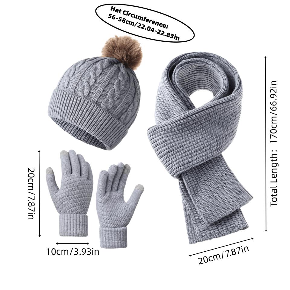 3-teiliges Set - Warme Wintermütze, Schal und Handschuhe für Erwachsene, ein bequemes Set, das Mütze und Schal kombiniert