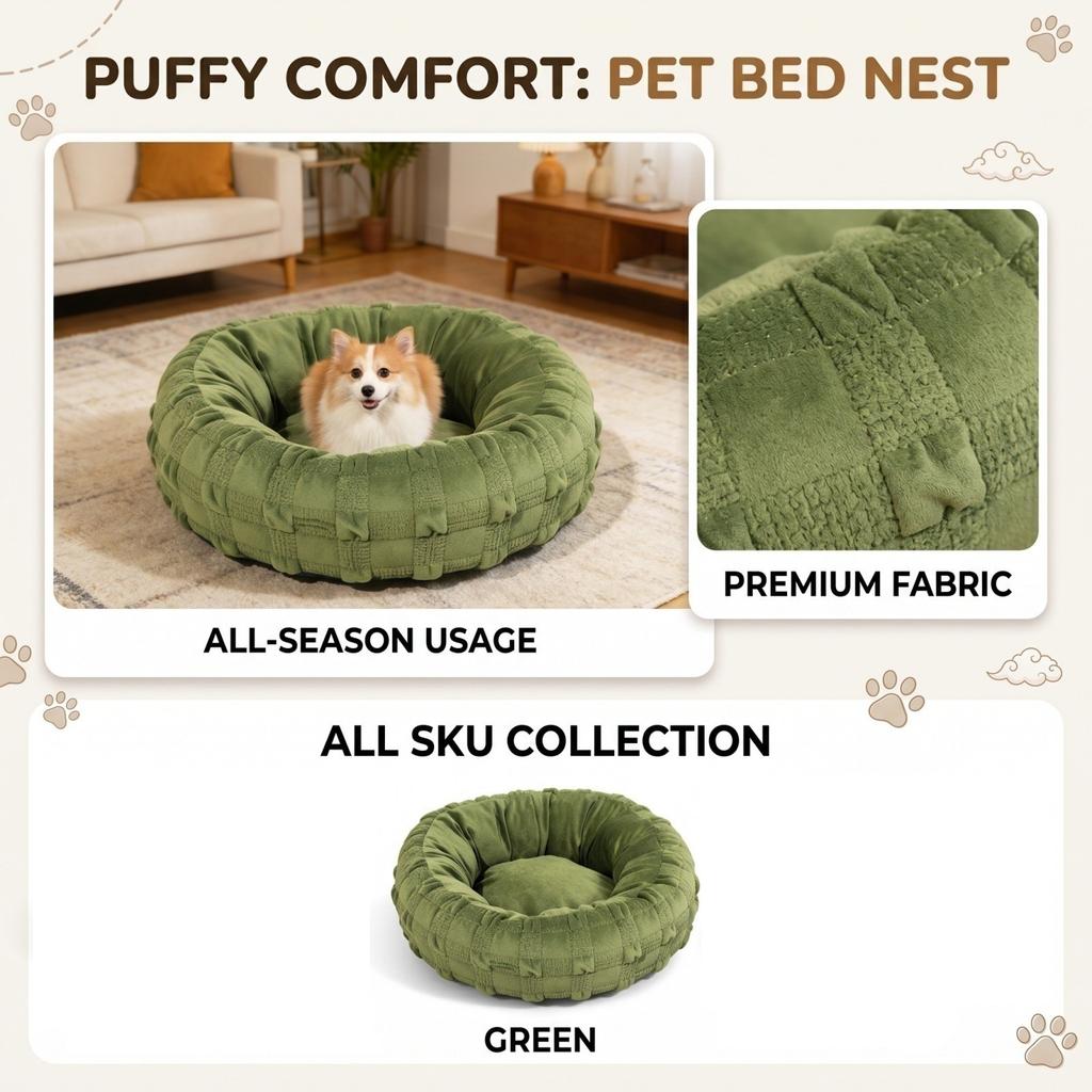 Lit Rond Puff pour Chiens et Chats - Câlin Tout Douillet Animal d'Intérieur