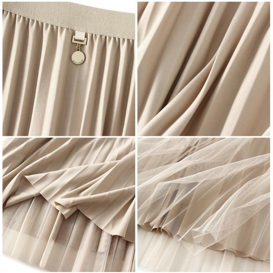 Women Midi Skirt Elastic High Waist A-Line Skirt Solid Color Double Sided Reversible Design Autumn Winter Skirt