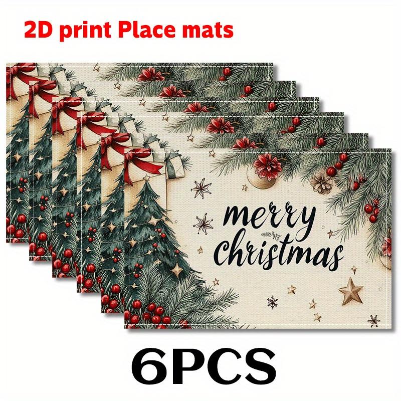 2pcs/4pcs/6pcs Set Christmas Tree Holly Pinecone Pattern Placemats. Seasonal Daily Holiday Decor for Home Kitchen Dining Party Indoor Outdoor.