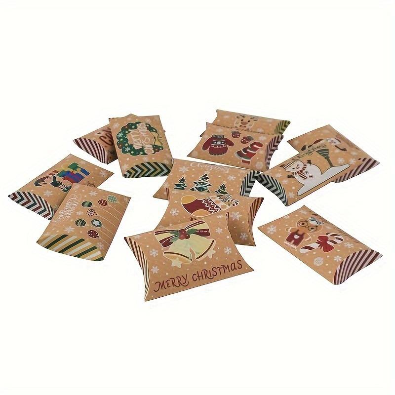 36pcs Christmas Kraft Paper Christmas Pillow Box Wedding Candy Paper Box 12 Color Packaging Box Candy Box Holiday Party Decoration Box