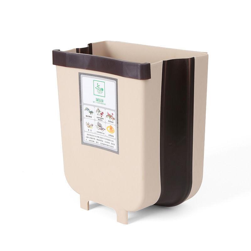 

Kitchen Wall-mounted Folding Trash Can Household Cabinet Hanging Storage Trash Basket Creative Classification Hanging Trash Can 7L бежевый