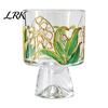 Hoher Borosilikatglasbecher Eisbecher, Blumenmuster Fußbecher Kleine Dessertschale Klar Dekoratives Trinkgefäß für Eisbecher, Pudding, Gelee, Obst,