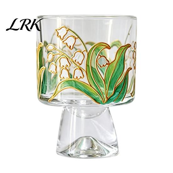 Hoher Borosilikatglasbecher Eisbecher, Blumenmuster Fußbecher Kleine Dessertschale Klar Dekoratives Trinkgefäß für Eisbecher, Pudding, Gelee, Obst,