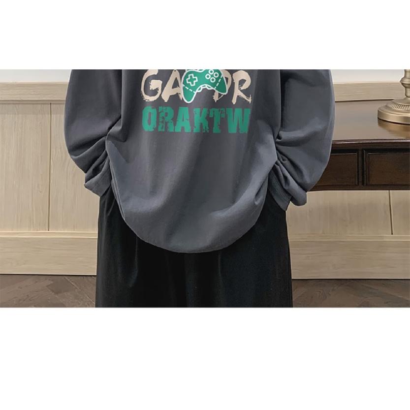 

Напечатанный свитер осень-зима для мужчин весна и осень 2024 года, корейский новый свободный топ с круглым вырезом, шикарный стиль Гонконга, модный 8XL темно-серого