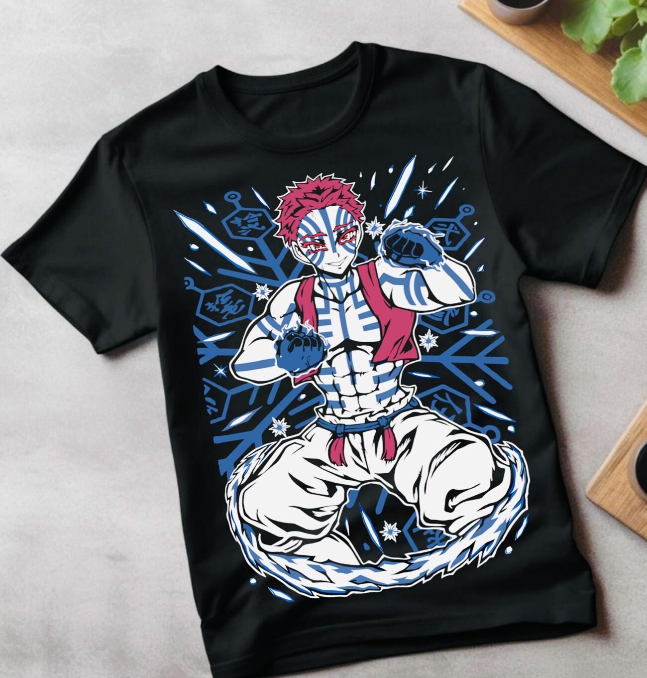

Akaza Kimetsu no Yaiba T-Shirt Mens Womens Tees Top Demon Slayer Tanjiro Unisex Black Tshirt All Size 3XL
