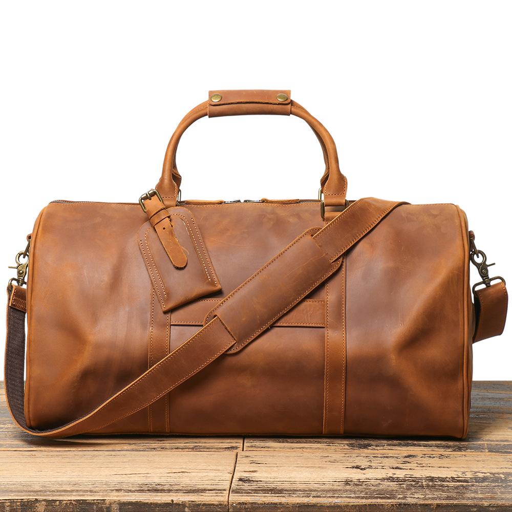 

Crazy Horse Leather Travel Baotou Layer Bull Pilar Pole Luggage Bag Travel Bag Handmade Leather Men s Single Shoulder Crossbody Bag