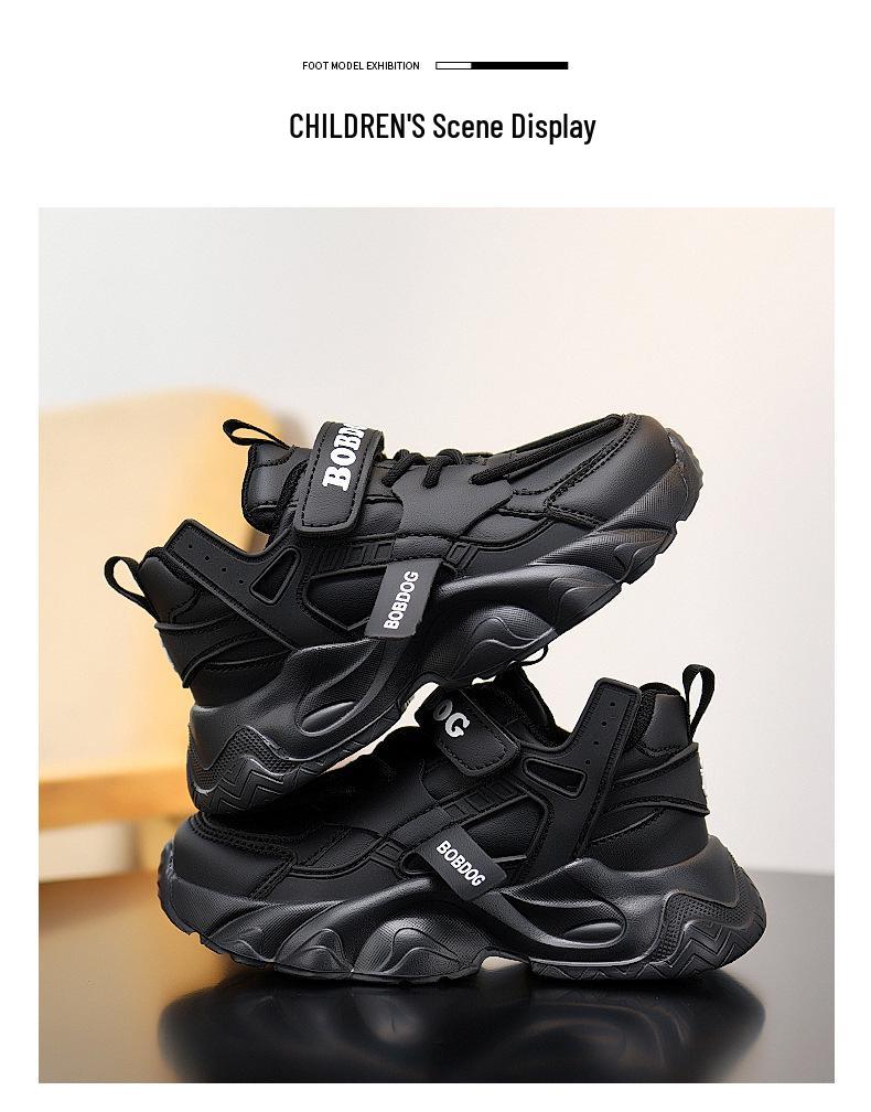 Bobodou Boys' Black Waterproof Leather Sports Shoes - 2025 Autumn Collection