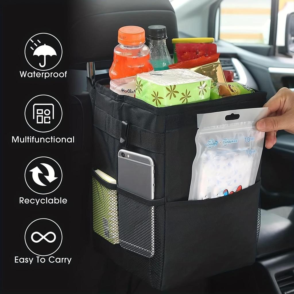 Car Trash Can With Lid & Storage Pockets - Keep Your Car Clean & Organized