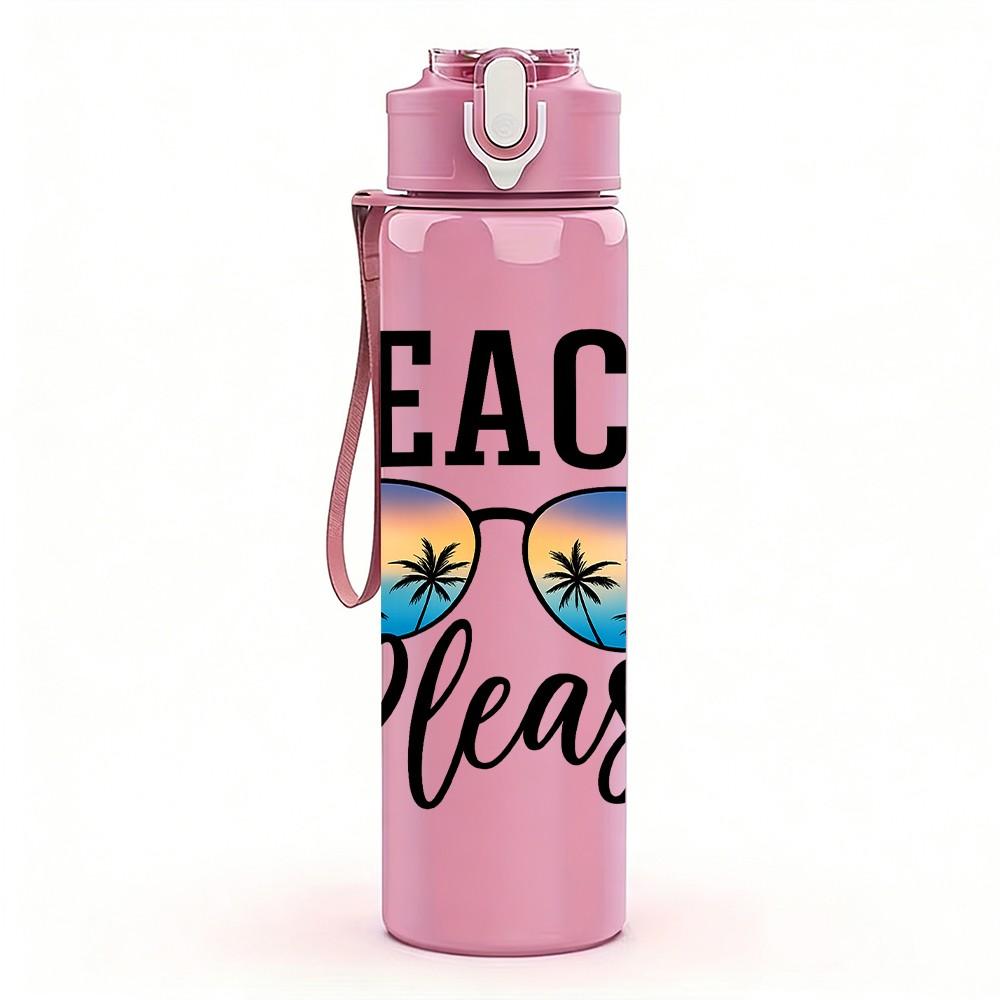 1PC Beach Please Sunglasses Letter 750ml Color Plastic Sports Water Bottle Leakproof Flip Straw Lid Suitable for Sports Office Home Use